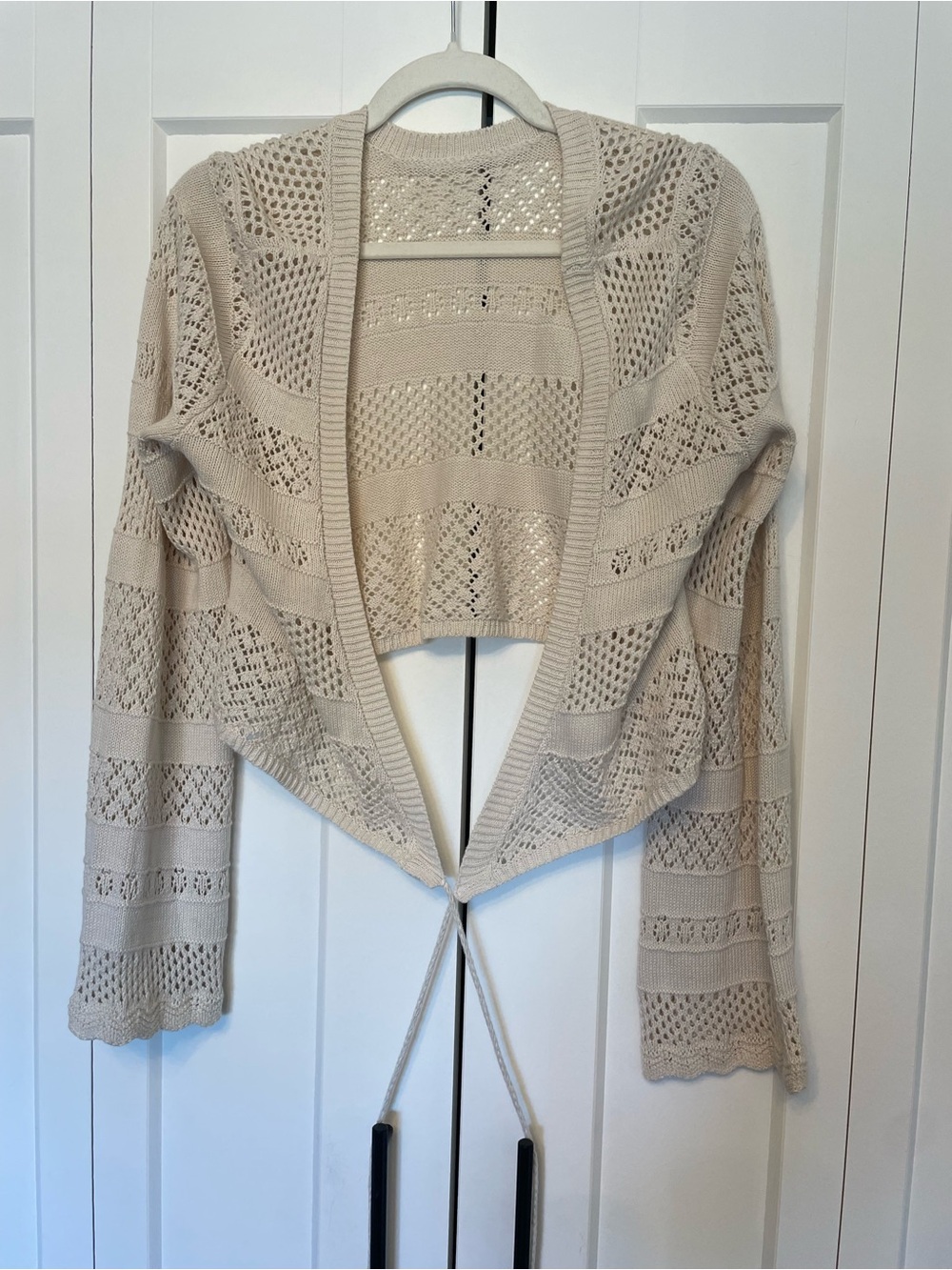 aerie Cream Open-Knit Tie-Front Cardigan